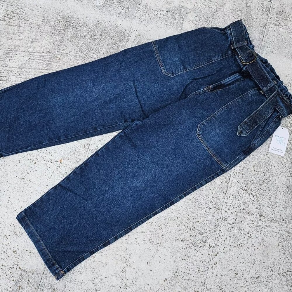 Time and Tru Women Jeans B Wide Legs Jeans W/ Belt Blue Cotton Denim Size 12